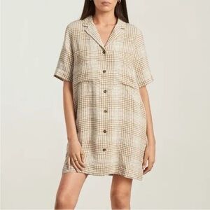 Everlane Linen Workwear Shirt Dress Plaid Size Medium